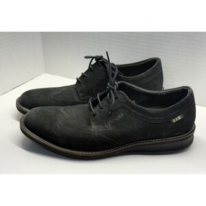 Ecco Shoes Mens Black Suede Leather Wingtip Brogue Oxford Lace Up‎ Sz EU 42 US 9